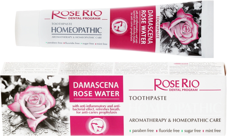 ROSERIO Homeopatick protizpalov Zubn pasta s Ruovou vodou 65ml